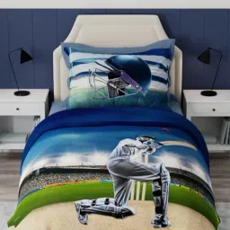 Boutique Living India Blue Cotton Graphic Single Bedsheet With 1 Pillow Cover-picture-13