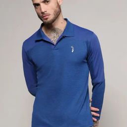 Campus Sutra Blue Regular Fit Texture Sports Polo-image-97