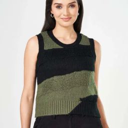 People by Pantaloons Green & Black Color-Block Sweater-45
