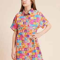 VERO MODA GIRL Sachet Pink Abstract Fit & Flare Dress-image-45