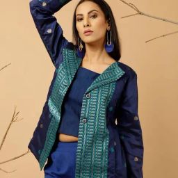 Jaipur Kurti Navy Embroidered Tailored Jacket-picture-39