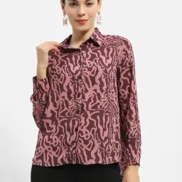 MADAME Dusty Pink & Maroon Cotton Printed Shirt-image-44