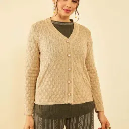 Soch Beige Crochet Pattern Cardigan-image-81