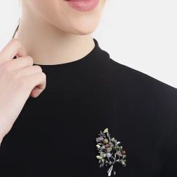 YouBella Silver Plated Latest Stylish Crystal Leaf Brooch-81