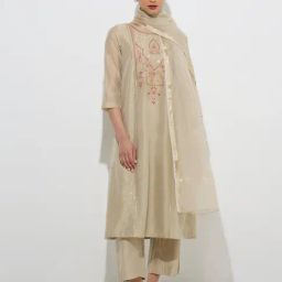 Vark by Westside Beige Cotton-Blend Kurta, Palazzos, and Dupatta Set-image-19