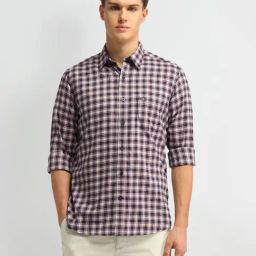 Arrow Sport Medium Red Cotton Slim Fit Checks Shirt-picture-7