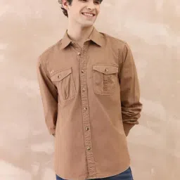 Iconic Brown Regular Fit Solid Shirt-image-60