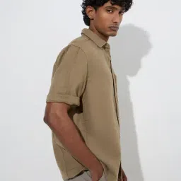 WES Casuals by Westside Khaki Solid Relaxed-Fit Cotton Shirt-picture-8