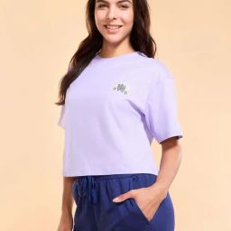 Enamor Purple Cotton Printed T-Shirt-image-9