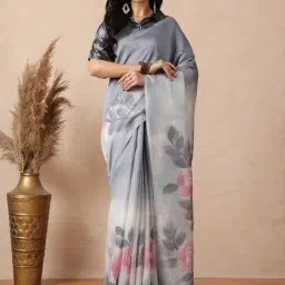 Navyasa by liva Grey Floral Saree With Unstitched Blouse-picture-9