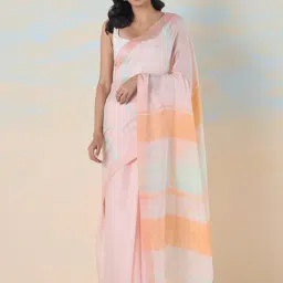Navyasa by liva Pink Printed Saree With Unstitched Blouse-picture-21