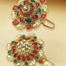OOMPH Red Maroon & Green Stones Ethnic Hair Bun Pin Juda Pin - Set of 2-image-61