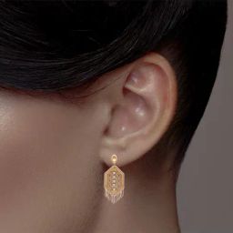 C. Krishniah Chetty Group Gold Geometric Dangle With White Stones And Multi-tone Fringe Earrings image 3