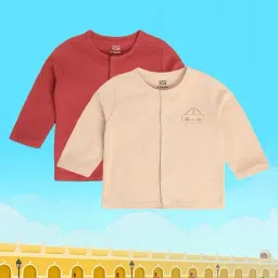MINIKLUB Kids Red & Beige Solid Full Sleeves Shirt (Pack Of 2)-image-9