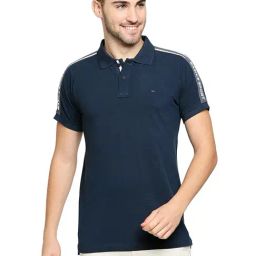 Basics Dress Blues Cotton Muscle Fit Polo T-Shirt-image-54