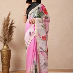 Navyasa by liva Pink Floral Saree With Unstitched Blouse-picture-20