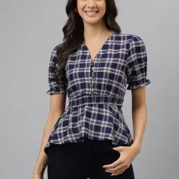 Latin Quarters Blue Viscose Checks Shirt-90