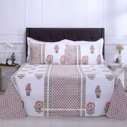 Shahenaz Green & White 220 TC Cotton Gul E Firozi Double Bedsheet with 2 Pillow Covers-17