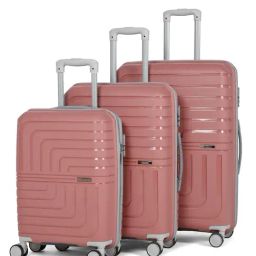 Teakwood Leathers Lkey Rose Gold Textured Large Hard Sided Checked Luggage Set of 3 - 55, 65, 75cm-image-37