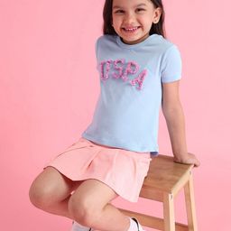 U.S. Polo Assn. Kids Girls Brand Logo Pure Cotton Applique T-shirt-picture-25