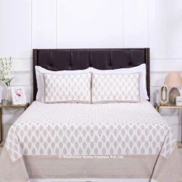 Shahenaz White & Golden 120 TC Cotton Pastel Double Bedsheet with 2 Pillow Covers-picture-46
