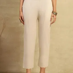 House Of Chikankari Beige Cotton Straight Fit Solid Pants-image-70