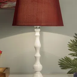 Homesake White Teardrop Aluminium Table Lamp With Red Drum Shade (Bulb Included) - Set of 1 image 1