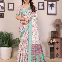 WEAREZEE Floral Zari Linen Blend Saree-image-26