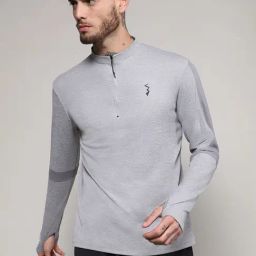 Campus Sutra Grey Regular Fit Texture Henley T-Shirt-image-29