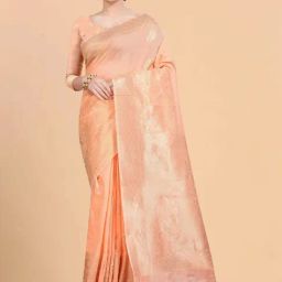 Silk Land Peach Woven Saree With Unstitched Blouse-image-58