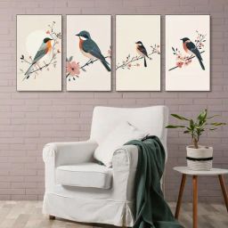 Nestroots Bird Black Frame Floral Canvas Wall Painting - Set of 4-19
