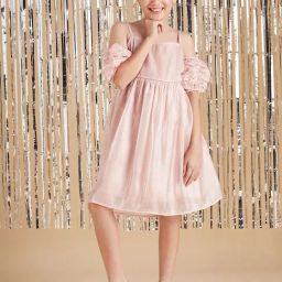 Cherry & Jerry Girls Peach Solid A-Line Knee Length Dress-image-98