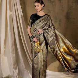 SAINOOR Women Ethnic Motifs Zari Banarasi Saree-image-26