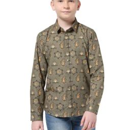 Jack & Jones Junior Green Cotton Printed Full Sleeves Shirt-picture-3