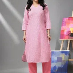 Charukriti Pink Cotton Printed Straight Kurta-picture-25