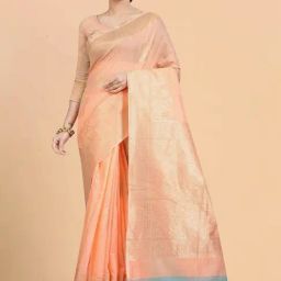Silk Land Peach Woven Saree With Unstitched Blouse-image-91