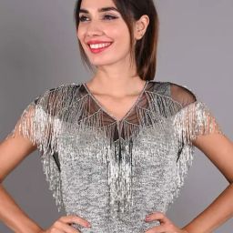 Odette Silver Embellished Fancy Short Cape-image-12