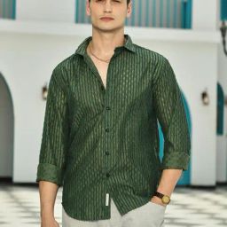 Campus Sutra Green Poly Spandex Regular Fit Self Design Shirt-image-74