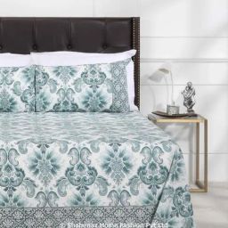 Shahenaz Dark Green 120 TC Cotton Classic Damask Double Bedsheet with 2 Pillow Covers-image-32