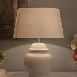 Homesake White Ceramic Table Lamp with Drum Shade (Bulb Included) - Set of 1 image 1