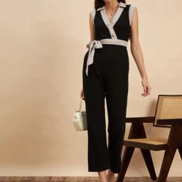 KASSUALLY Black Cotton Midi Jumpsuit-image-51