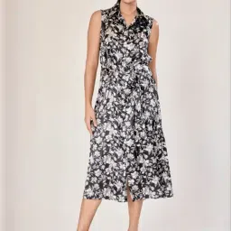 Urban Sundari Black Satin Casual Fit Floral Print Dress-picture-36