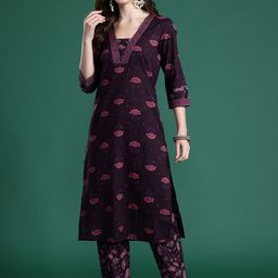 Indo era Printed Straight Top & Trousers Co-Ords Set-picture-23