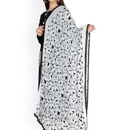 Dupatta Bazaar White & Black Embroidered Chiffon Dupatta-7