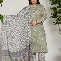 Yufta Ethnic Motifs Embroidered Regular Pure Cotton Straight Kurta with Trousers & Dupatta-picture-42