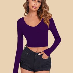 Dream Beauty Fashion Women V-Neck Long Sleeves Fitted Crop Top-image-86