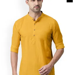 univibe Selection Of 2 Band Collar Rolled Up Sleeves Slim Fit Short Pure Cotton Kurtas-image-90