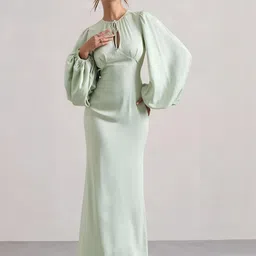 WANQUILA Women Bishop Sleeve PolyCrepe Sheath Maxi Dress-picture-19