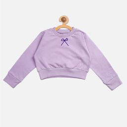 Aww Hunnie Full Sleeves Bow Detailed Winter Wear Crop Sweatshirt - Purple-image-7