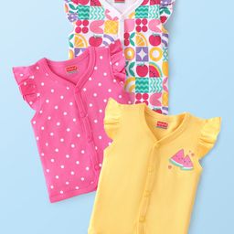 Babyhug 100% Cotton Kint Sleeveless Front Open Vests Polka Dot Print Pack of 3 - Multicolor-image-4